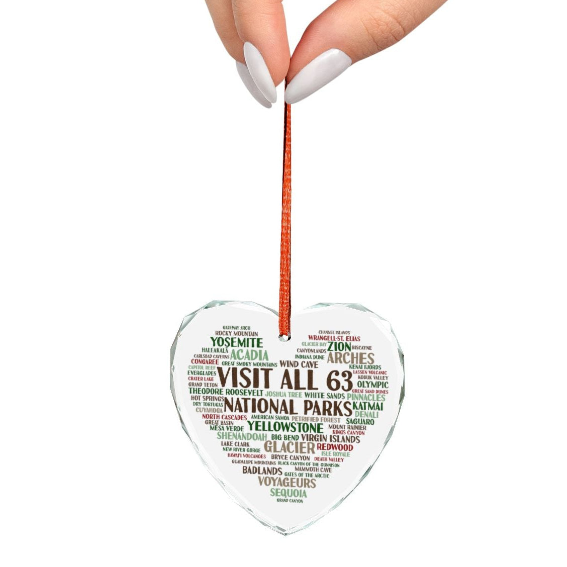 Visit All 63 U.S. National Parks Crystal Heart Ornament | National Park Christmas Gift