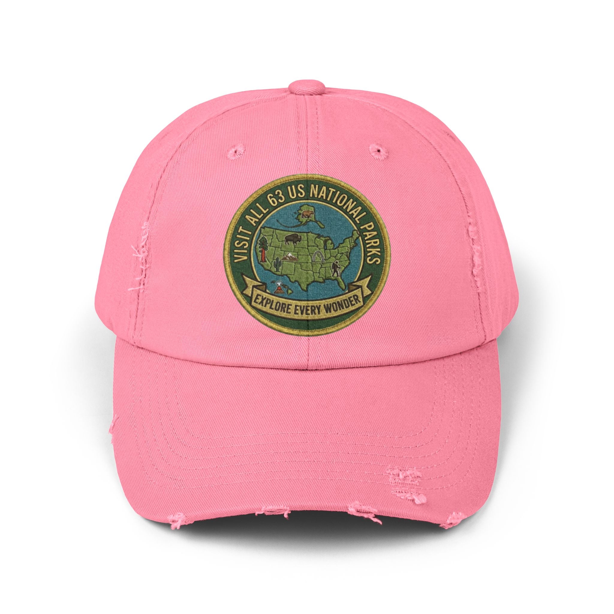 Visit All 63 U.S. National Parks Distressed Baseball Cap | National Park Hat