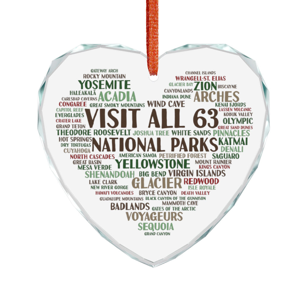 Visit All 63 U.S. National Parks Crystal Heart Ornament | National Park Christmas Gift