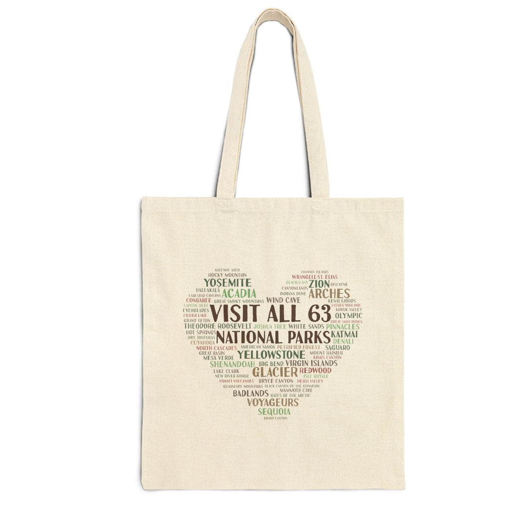 Visit All 63 U.S. National Parks Heart Tote Bag | Canvas National Park Tote