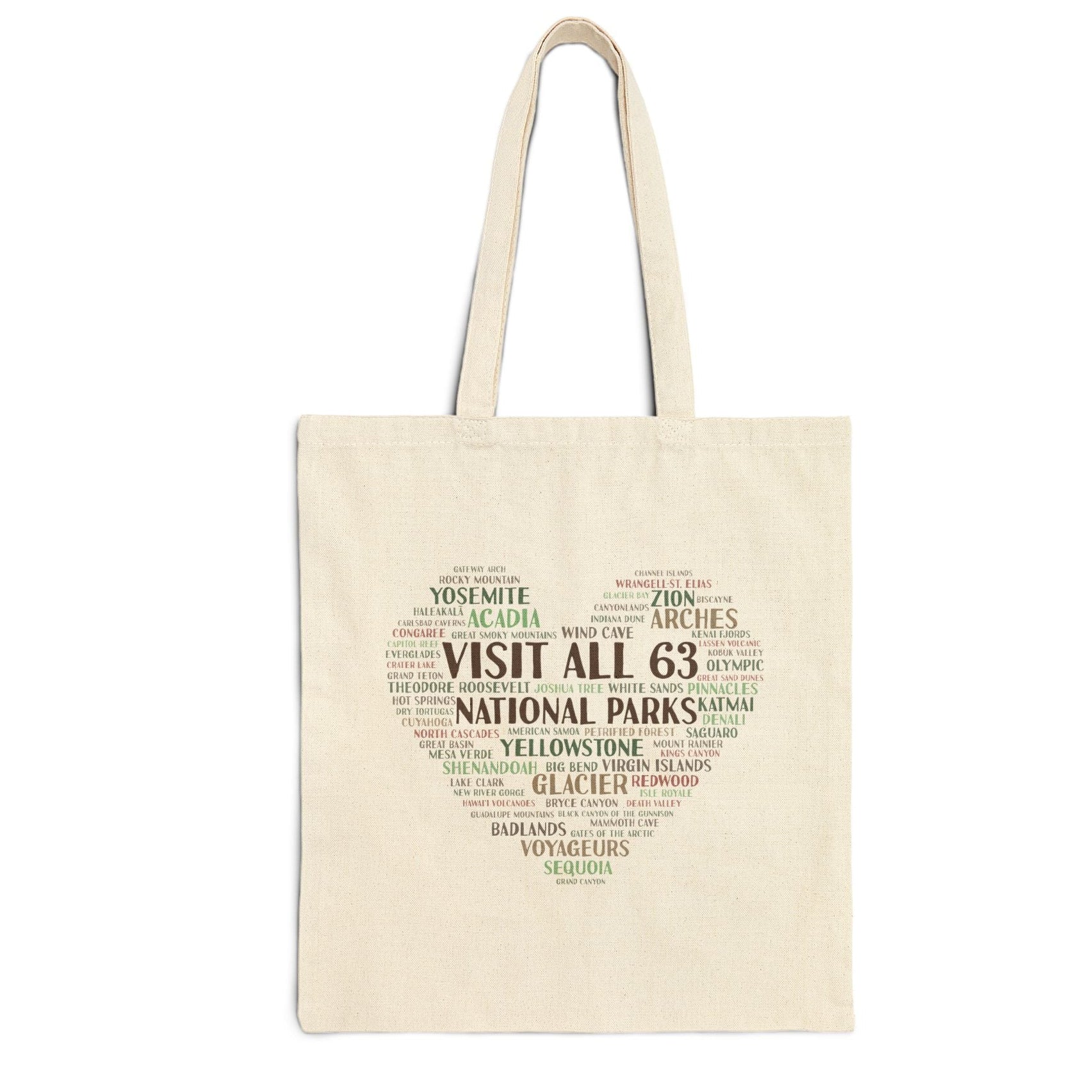 Visit All 63 U.S. National Parks Heart Tote Bag | Canvas National Park Tote