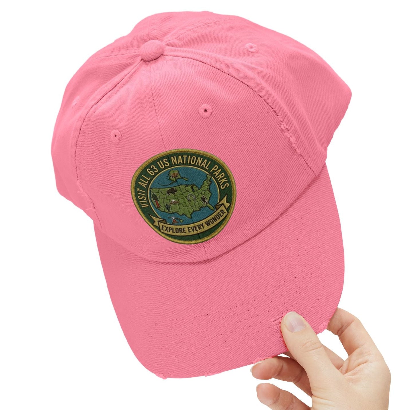 Visit All 63 U.S. National Parks Distressed Baseball Cap | National Park Hat