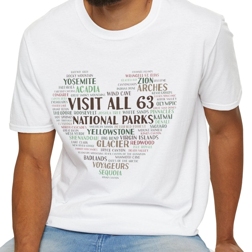 Visit All 63 U.S. National Parks Heart T-Shirt | National Park Bucket List Tee