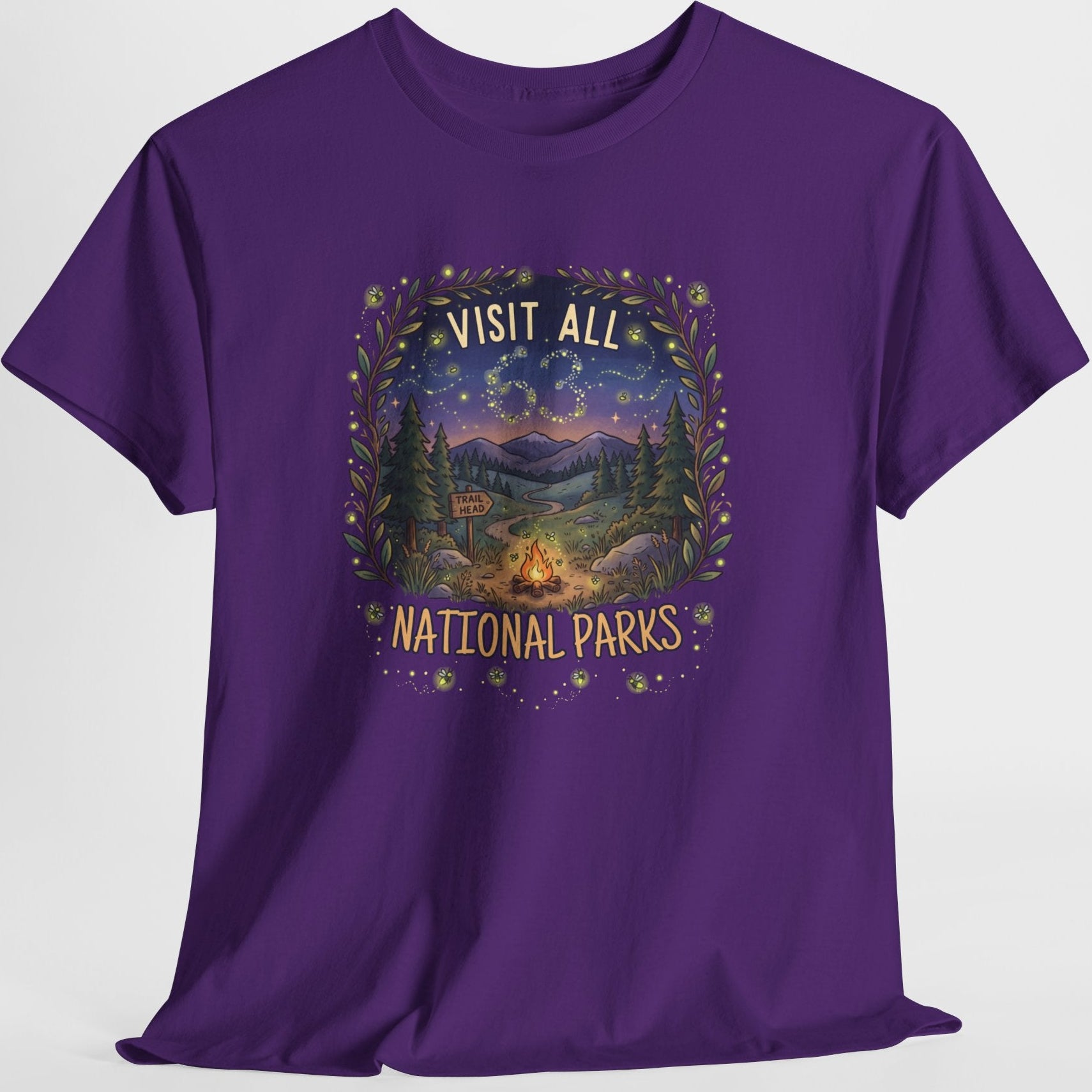 Visit All 63 U.S. National Parks Firefly T-Shirt | Campfire & Night Sky Nature Tee