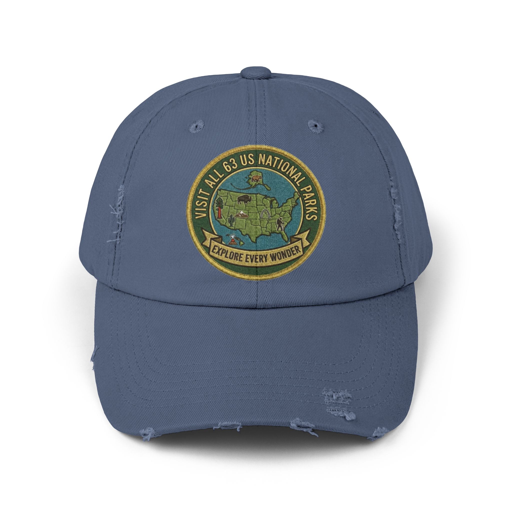 Visit All 63 U.S. National Parks Distressed Baseball Cap | National Park Hat