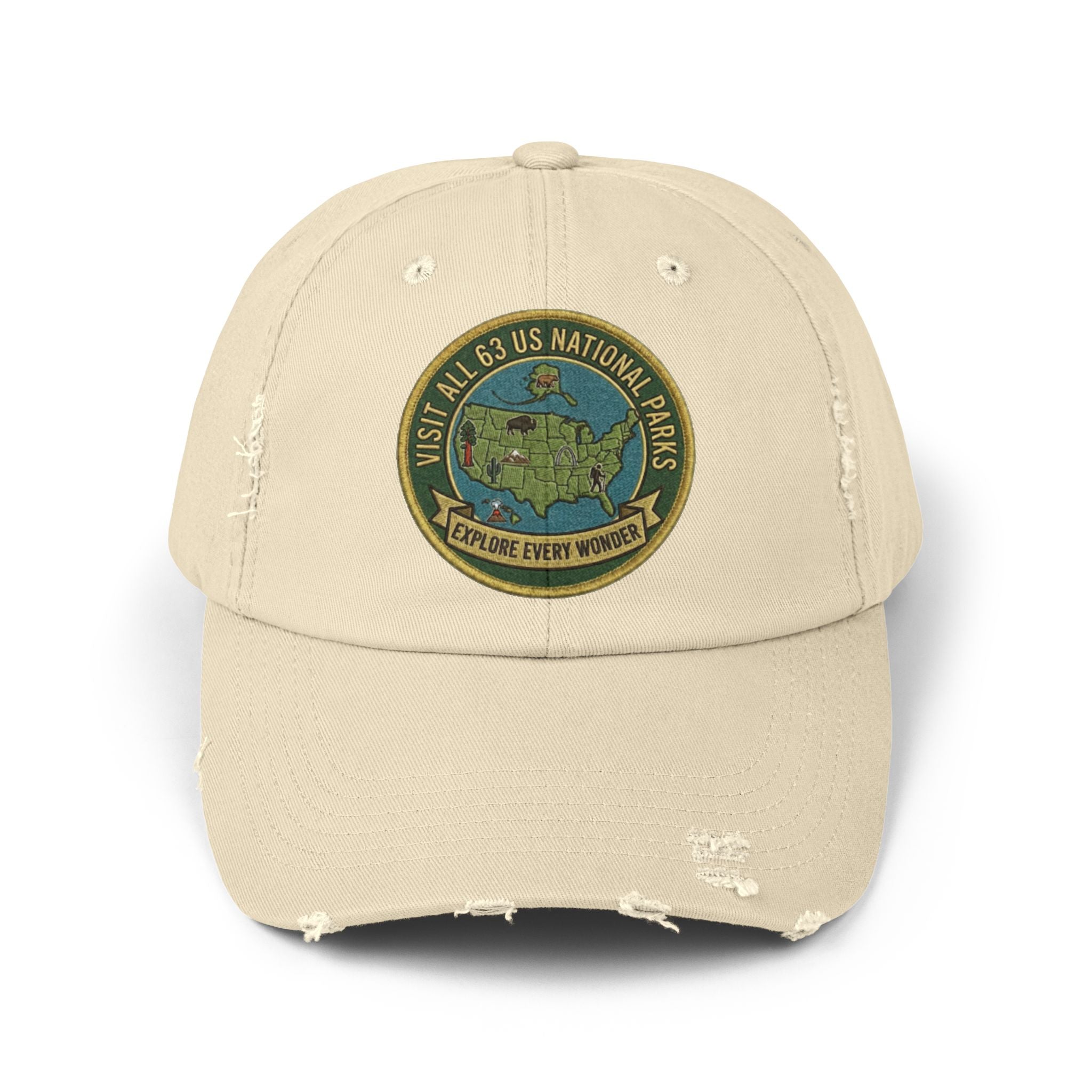 Visit All 63 U.S. National Parks Distressed Baseball Cap | National Park Hat