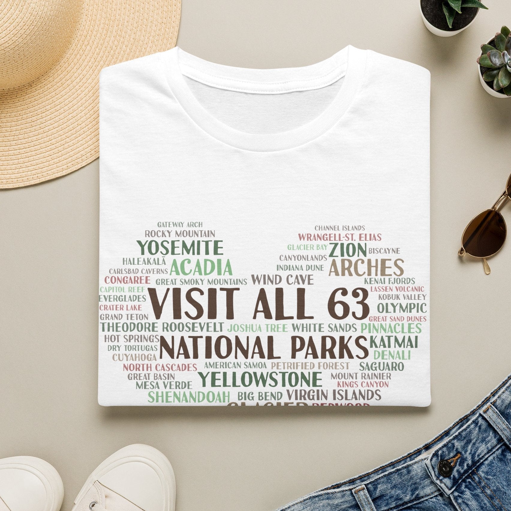 Visit All 63 U.S. National Parks Heart T-Shirt | National Park Bucket List Tee