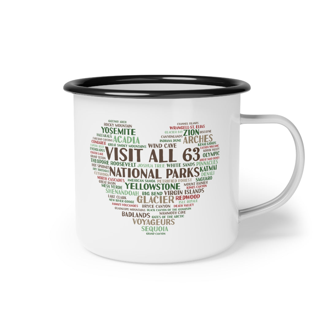 Visit All 63 U.S. National Parks Enamel Camp Mug | National Park Bucket List Coffee Cup