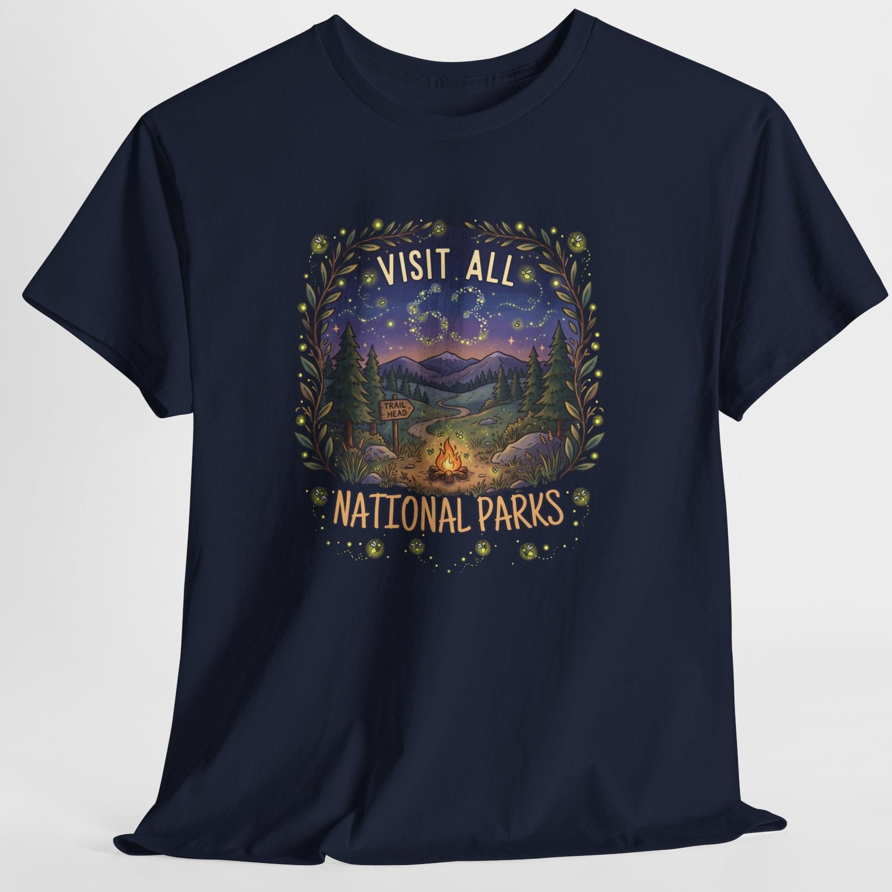 Visit All 63 U.S. National Parks Firefly T-Shirt | Campfire & Night Sky Nature Tee