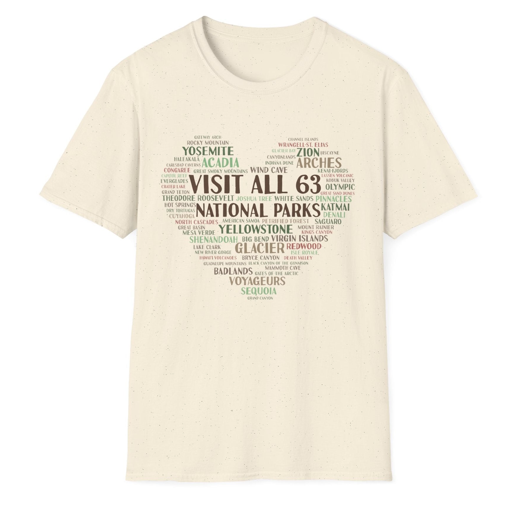 Visit All 63 U.S. National Parks Heart T-Shirt | National Park Bucket List Tee