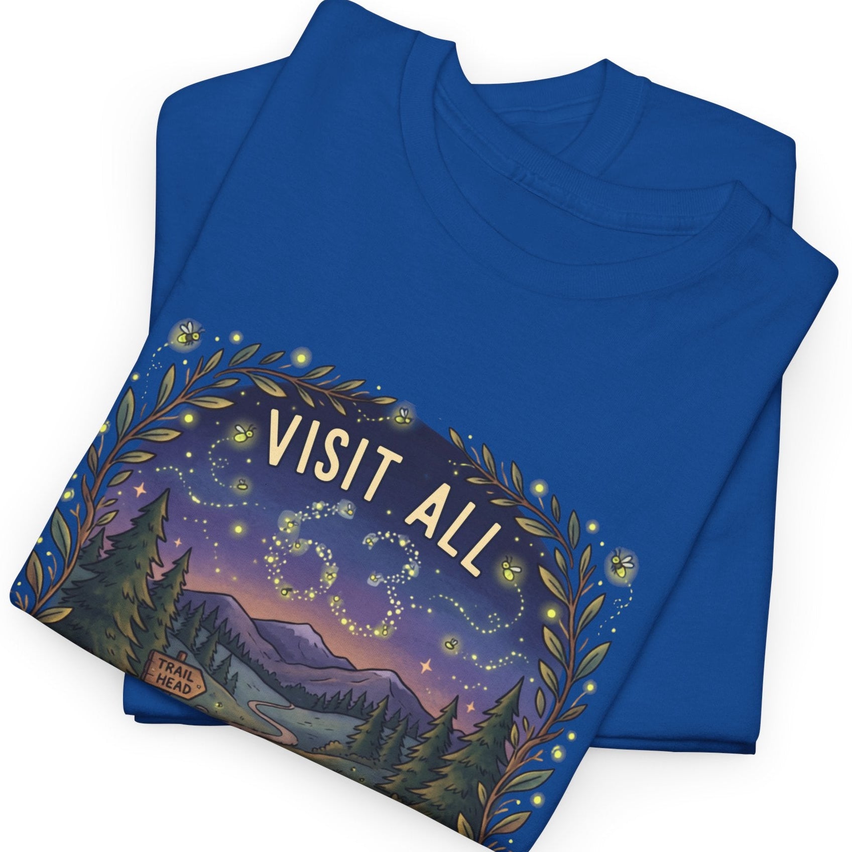 Visit All 63 U.S. National Parks Firefly T-Shirt | Campfire & Night Sky Nature Tee