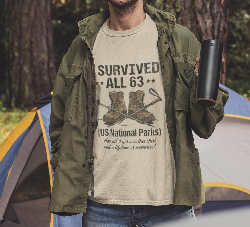 I Survived All 63 U.S. National Parks T-Shirt | Funny National Park Tee