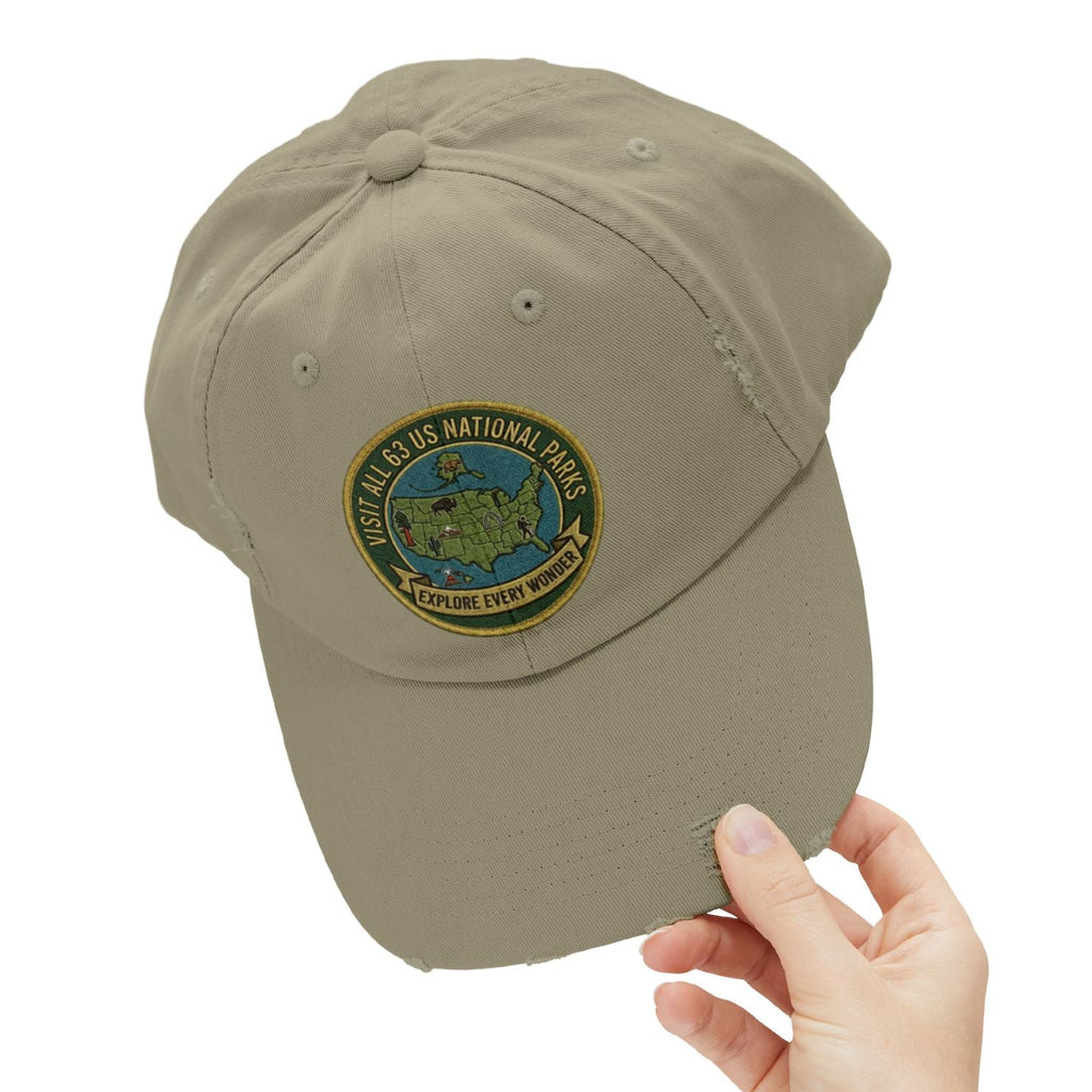 Visit All 63 U.S. National Parks Distressed Baseball Cap | National Park Hat