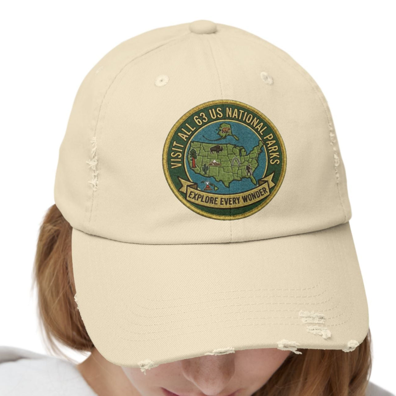 Visit All 63 U.S. National Parks Distressed Baseball Cap | National Park Hat