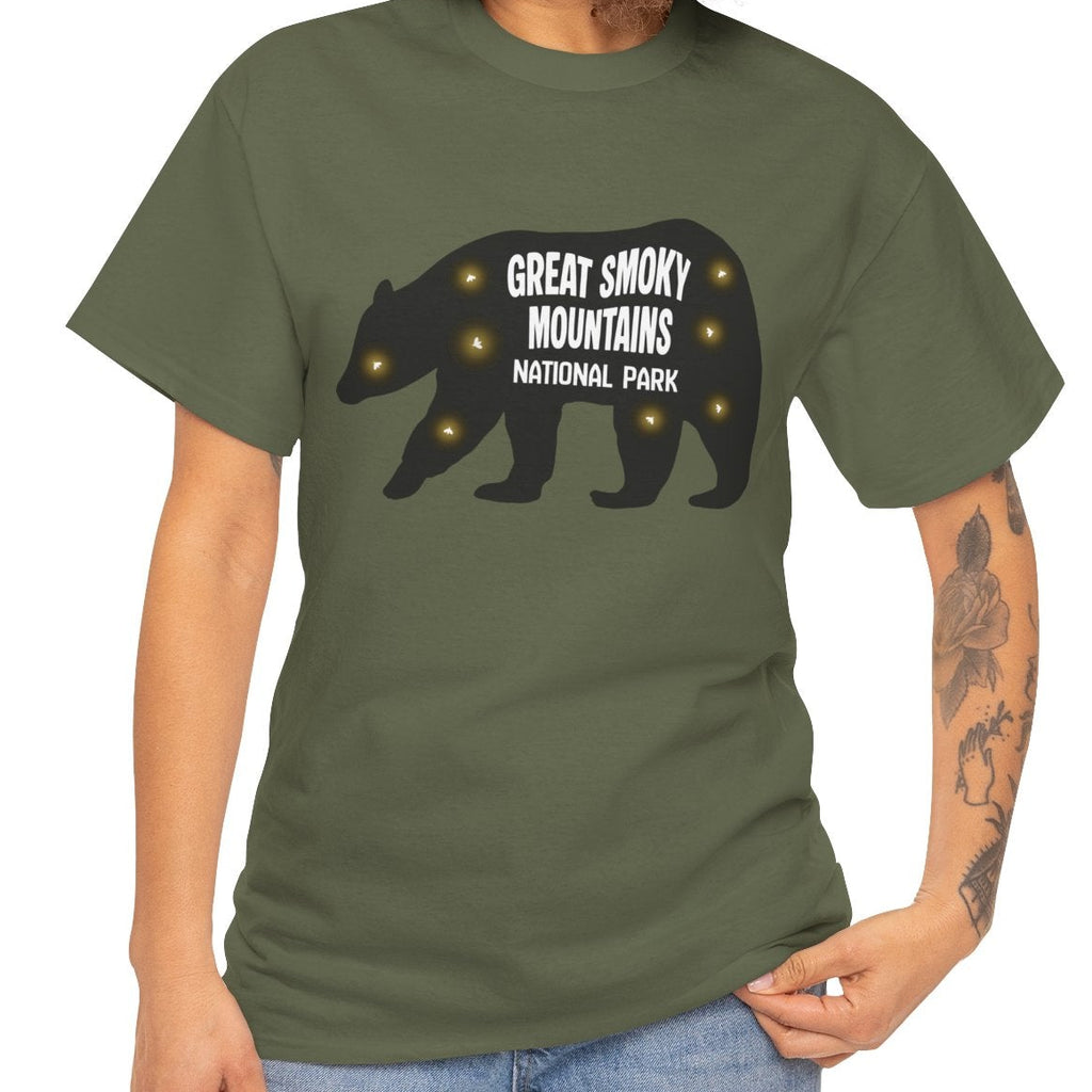 Great Smoky Mountains National Park Firefly T-Shirt | Black Bear & Synchronous Fireflies Tee