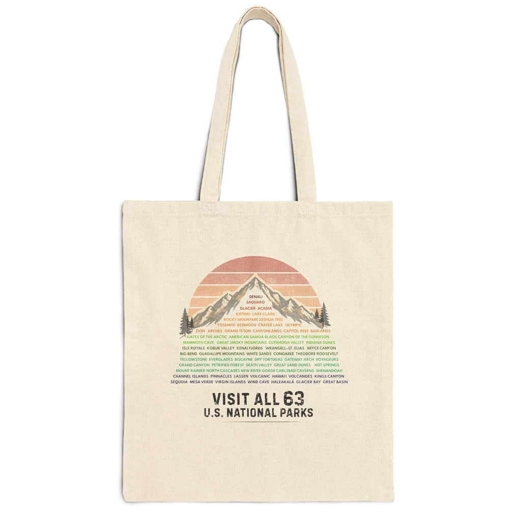Visit All 63 U.S. National Parks Mountain Tote Bag | Canvas National Park Tote