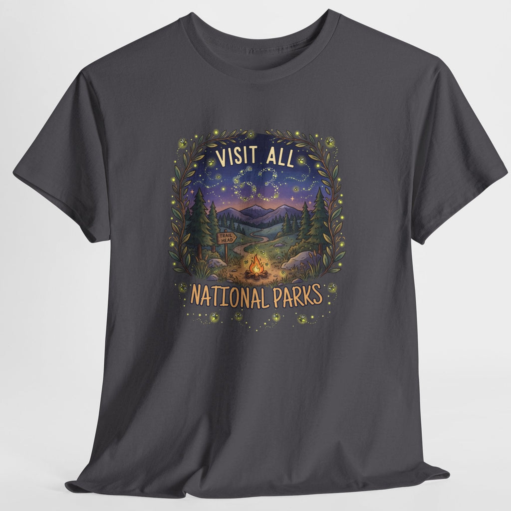 Visit All 63 U.S. National Parks Firefly T-Shirt | Campfire & Night Sky Nature Tee