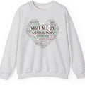 Visit All 63 U.S. National Parks Heart Crewneck Sweatshirt | National Park Bucket List Pullover