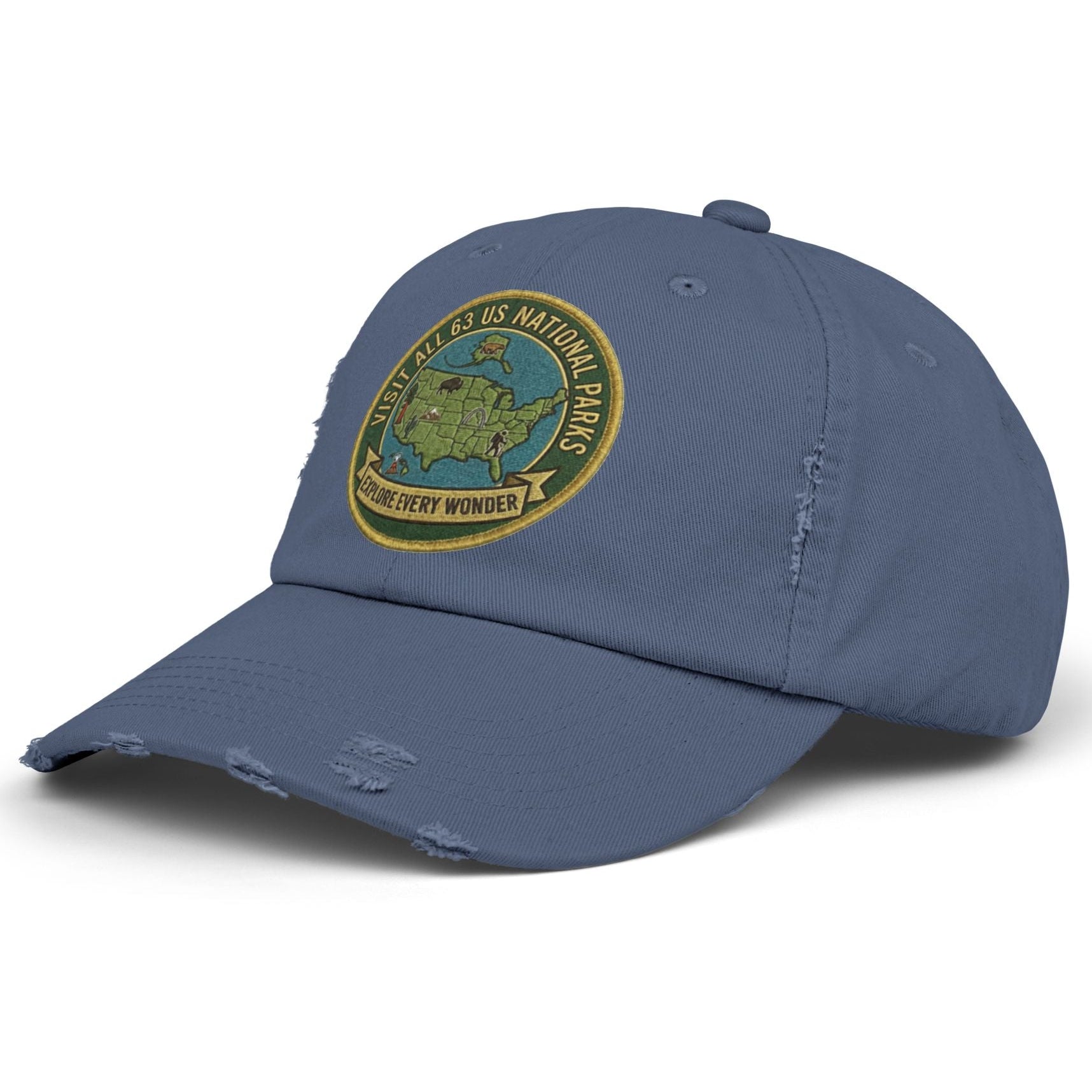 Visit All 63 U.S. National Parks Distressed Baseball Cap | National Park Hat