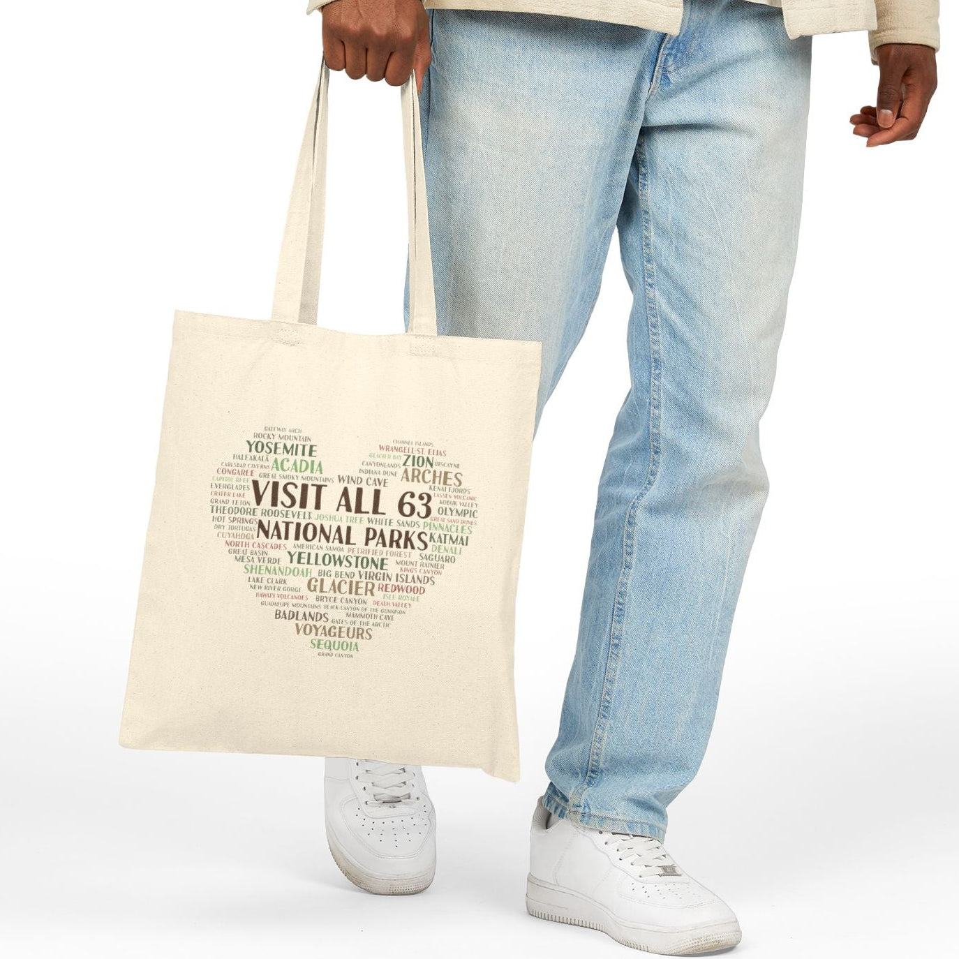 Visit All 63 U.S. National Parks Heart Tote Bag | Canvas National Park Tote