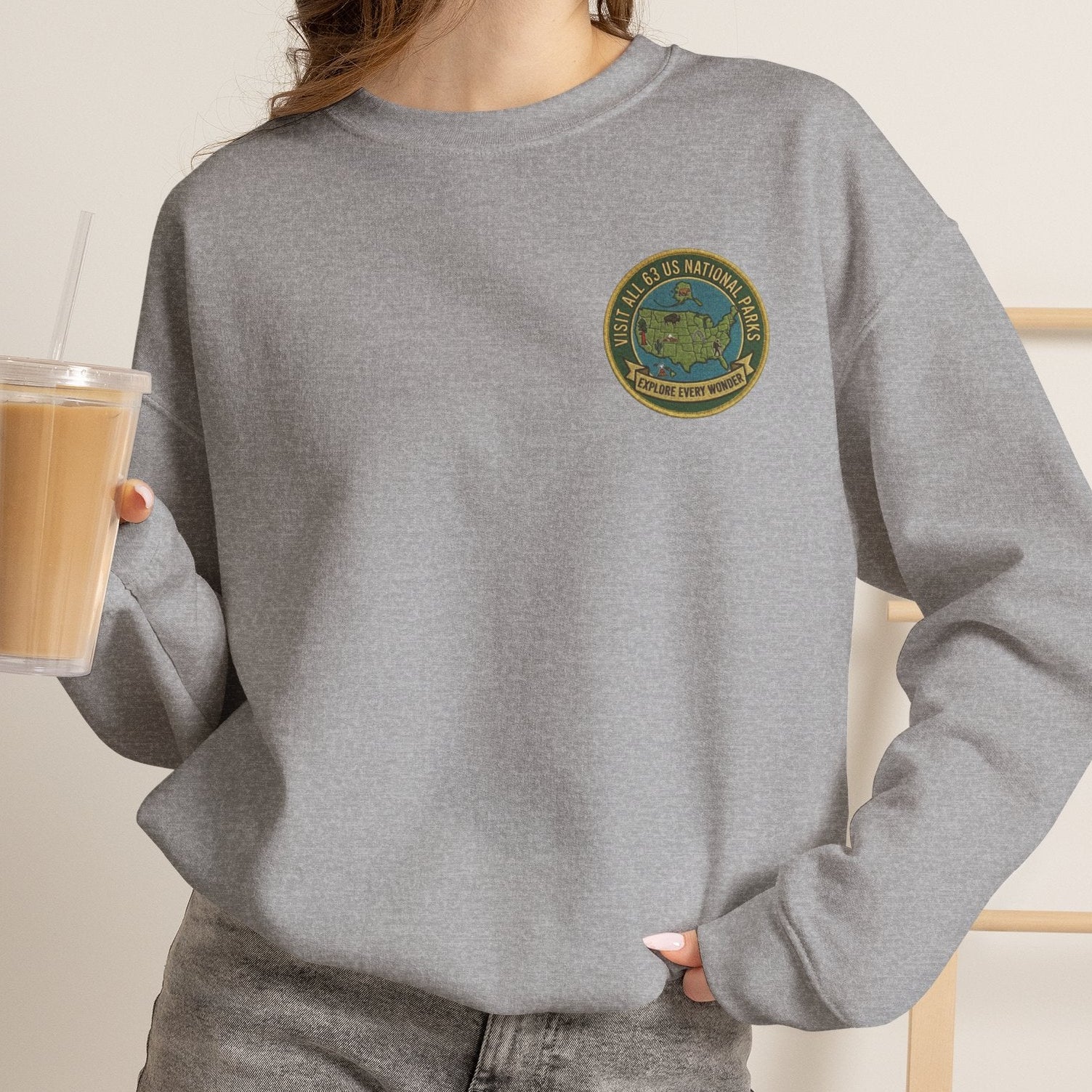 Visit All 63 U.S. National Parks Cozy Crewneck Sweatshirt | National Park Lover Gift