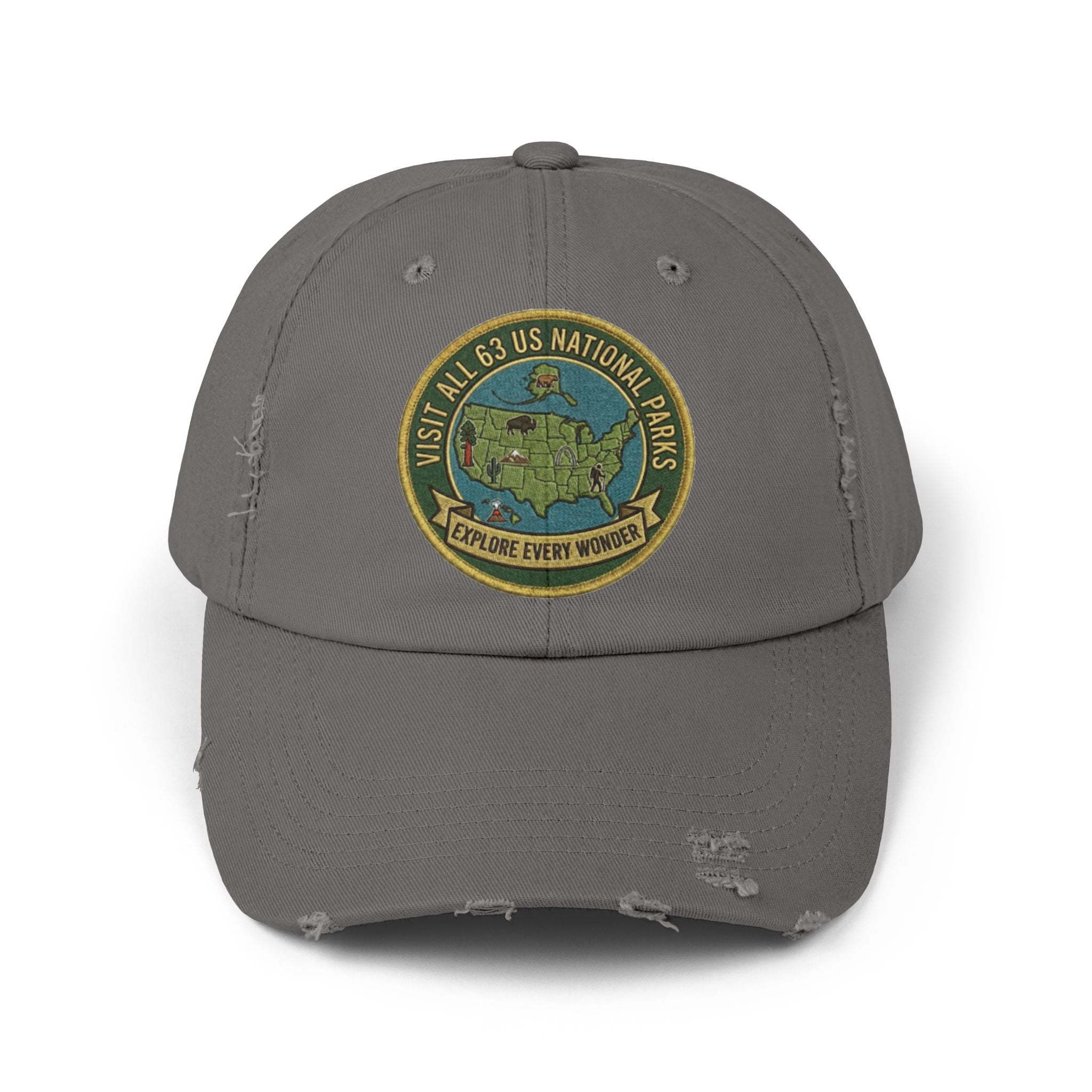 Visit All 63 U.S. National Parks Distressed Baseball Cap | National Park Hat
