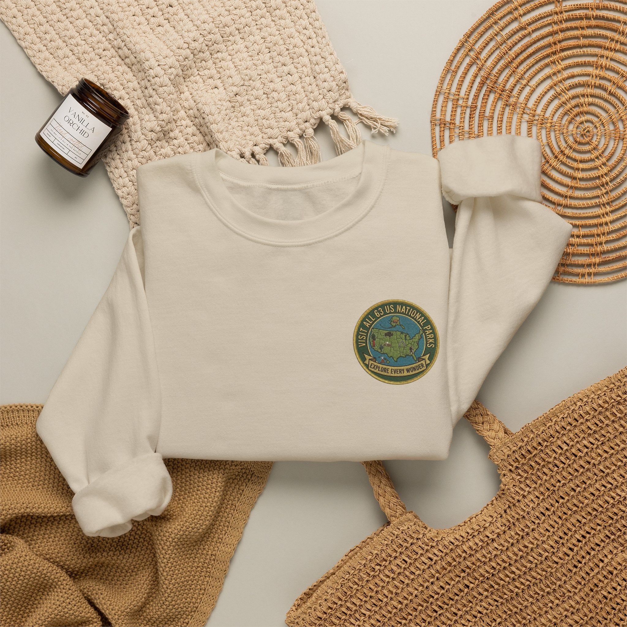 Visit All 63 U.S. National Parks Cozy Crewneck Sweatshirt | National Park Lover Gift