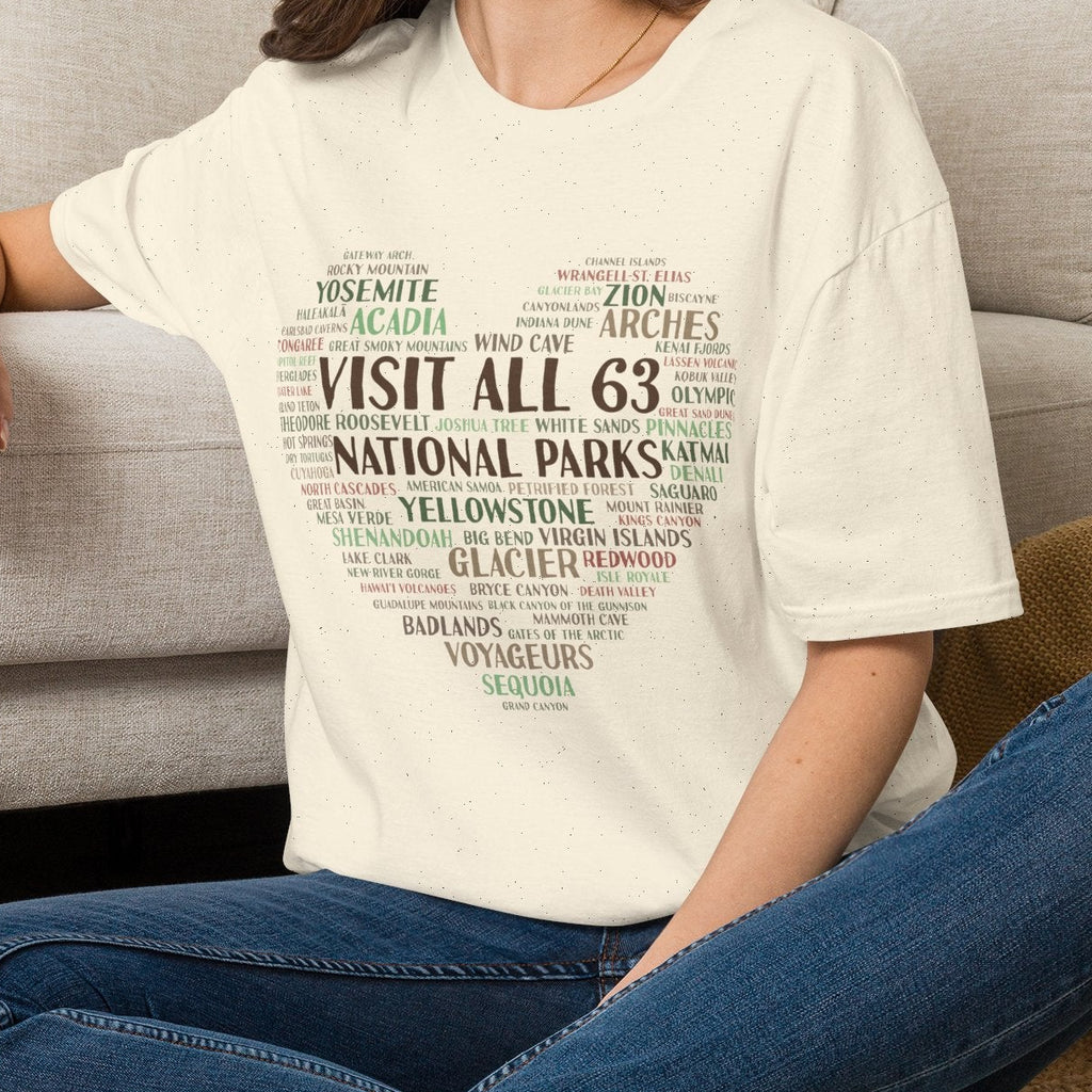 Visit All 63 U.S. National Parks Heart T-Shirt | National Park Bucket List Tee