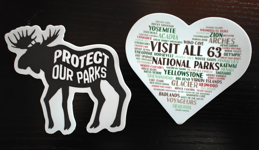 National Park Sticker Bundle | Visit All 63 & Protect Our Parks Vinyl Sticker Set (2 Pack)