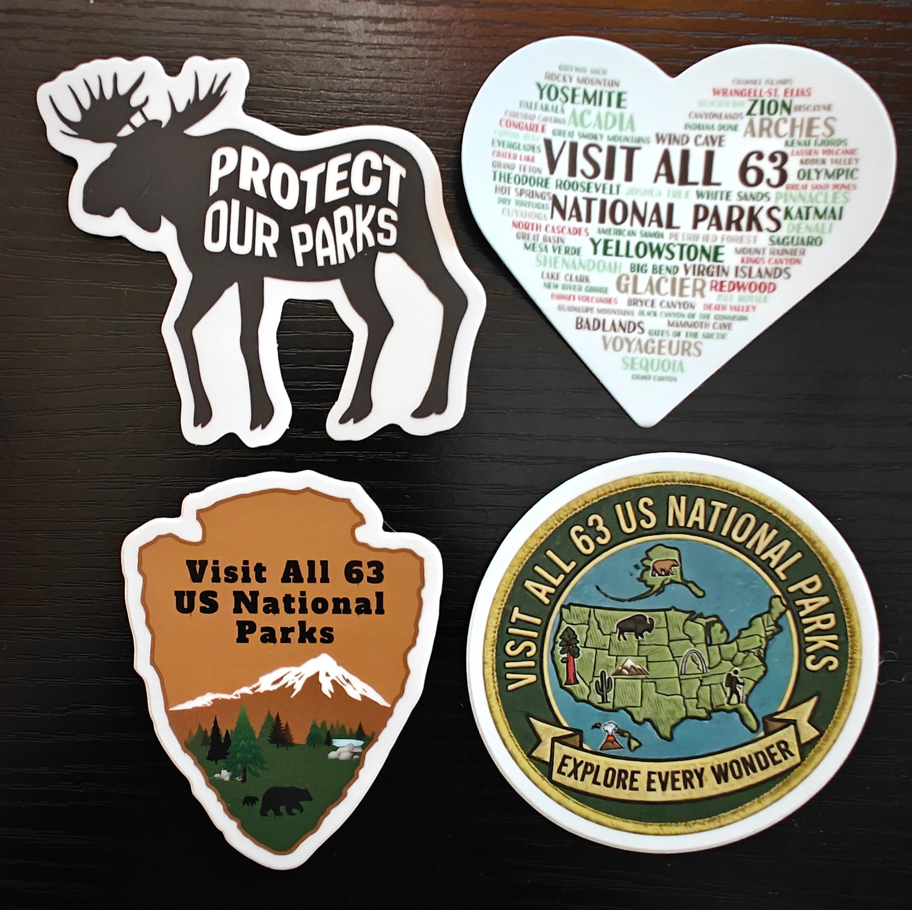 Visit All 63 U.S. National Parks Sticker Bundle | 4 Waterproof Vinyl Stickers